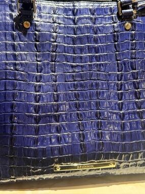 Brahmin Glossy Navy Croc-Embossed Tote with Gold Hardware